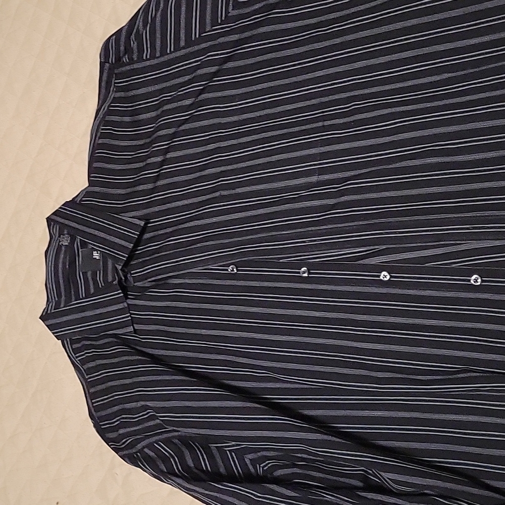EUC J. Ferrar Dress Shirt Black Green Stripes 3XLT